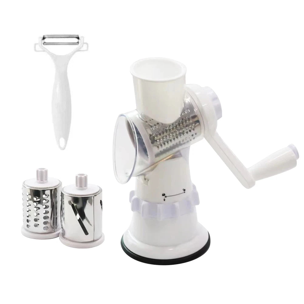 Manual Vegetable Slicer 3-Blade Hand Crank Chopper for Meal Prep