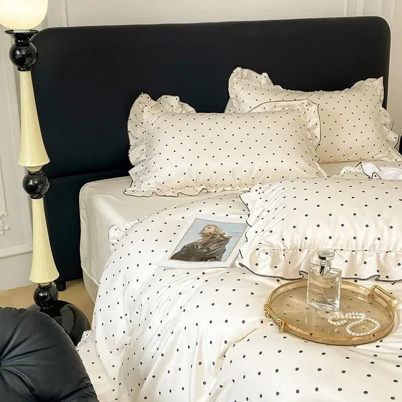 Sweet Rayon Silk Bow Printed Bedding Set Fashion Skin-Friendly Comforter Cover Sets for Summer Single Double Bed Quilt Cover Kit