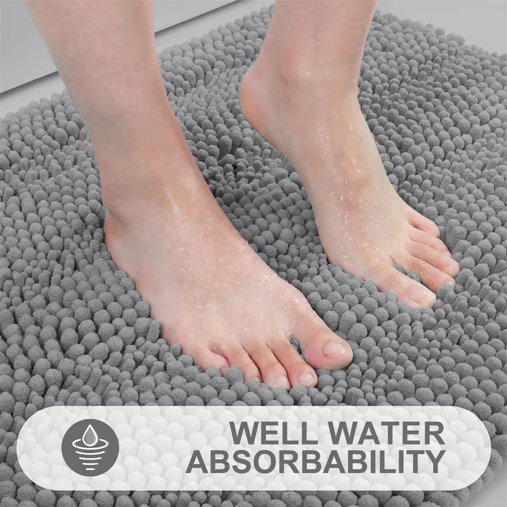 Olanly Chenille Non-Slip Bath Mat - Soft Fluffy Shag Microfiber Shower & Bathroom Floor Rug - Hom Haven