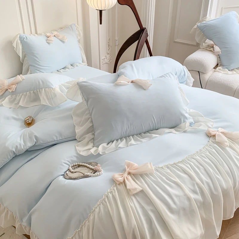 3pcs White Bedding set ruffles Duvet Cover Set (1*Duvet Cover + 2*Pillowcase, Without Core)for bedroom guest room