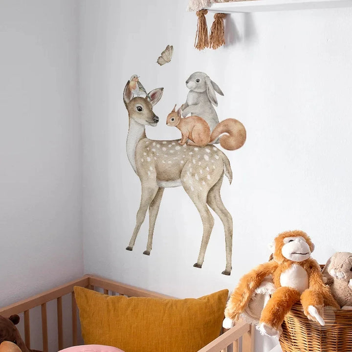 Cartoon Animal Sika Deer Fox Rabbit Room Background Decorative Wall Stickers Room Decoration