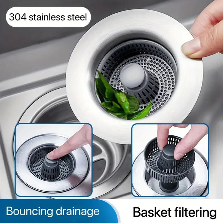 Stainless Steel Kitchen Sink Drain Plug Anti-Clog Filter Spring Core