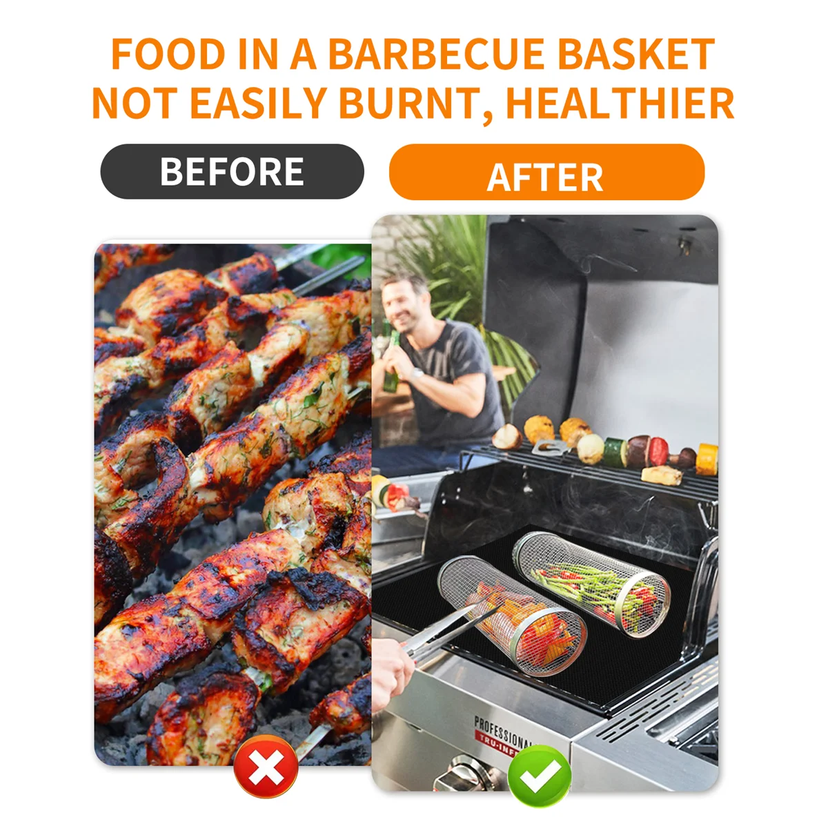 Stainless Steel BBQ Rolling Grill Basket
