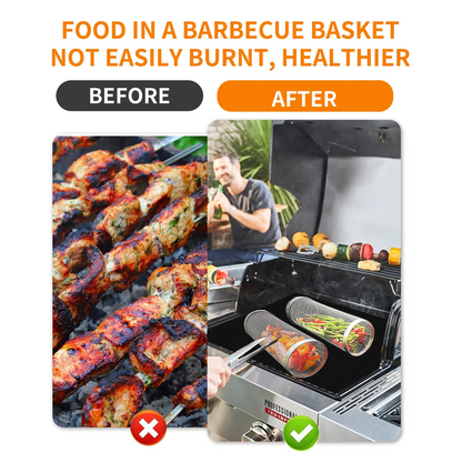 Stainless Steel BBQ Rolling Grill Basket - Hom Haven