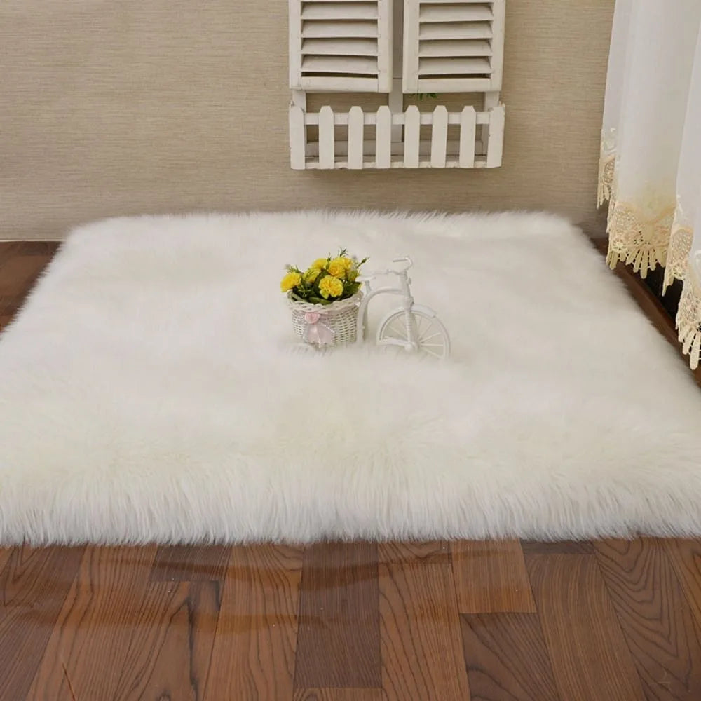Plush Soft Imitation Sheepskin Bedroom Carpet - Long Hair Bedside Mat & Sofa Cushion Rug