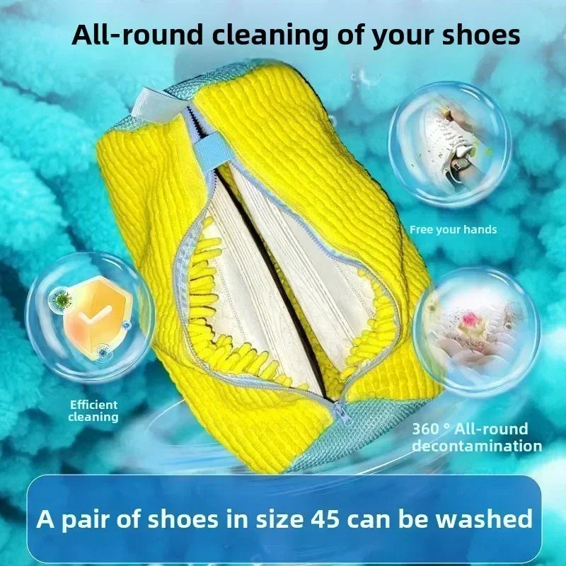 Shoe Washing Machine Bag with Liquid Shoe Brush Set - Durable Laundry Shoe Bag for All Shoe Types (1/2/4 Pcs)