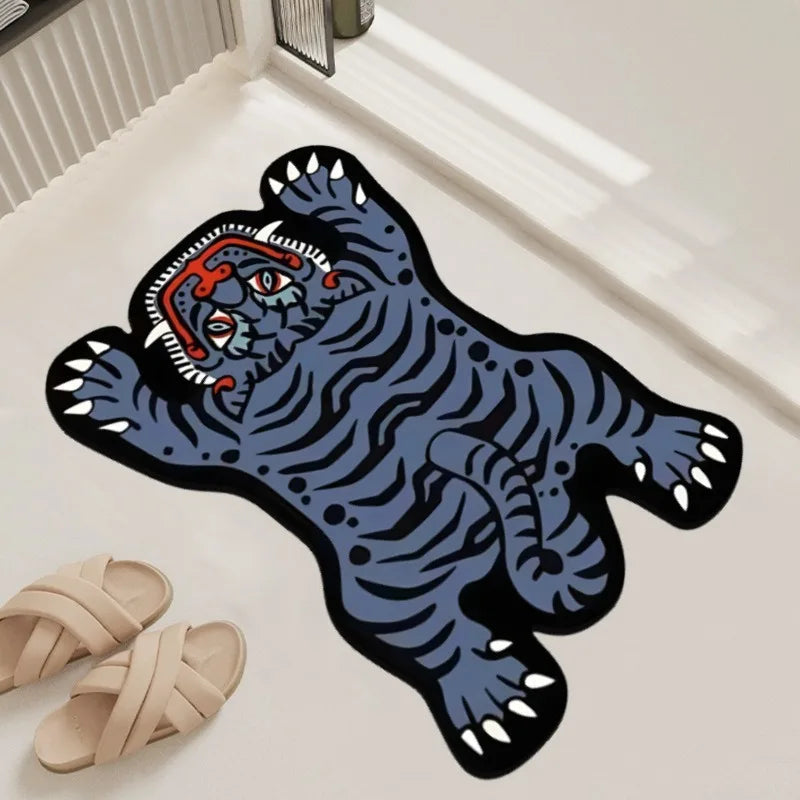VIKAMA Crystal Velvet Tiger Pattern Bathroom Mat - Anti-Slip Absorbent Floor Rug for Home Decor - Hom Haven