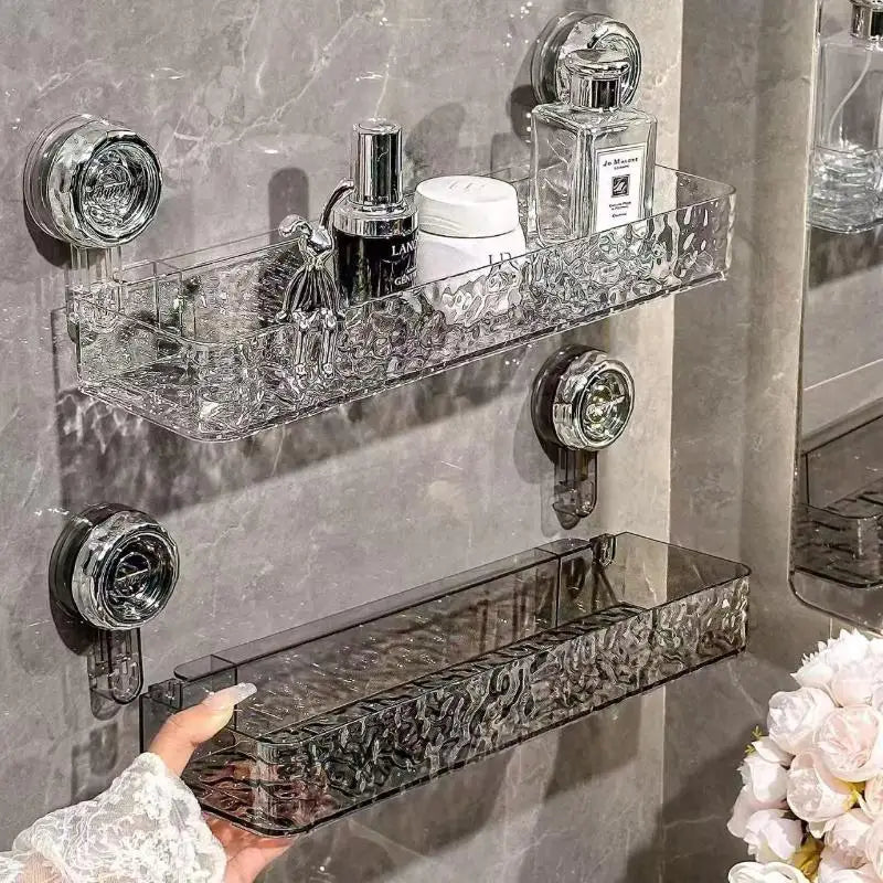 Suction Cup Bathroom Organizer Rack Wall Mounted Draining Storage Shelf