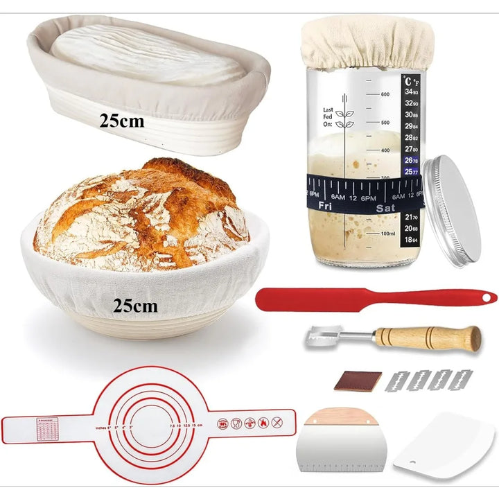 Sourdough Bread Baking Starter Kit with Proofing Baskets & Tools