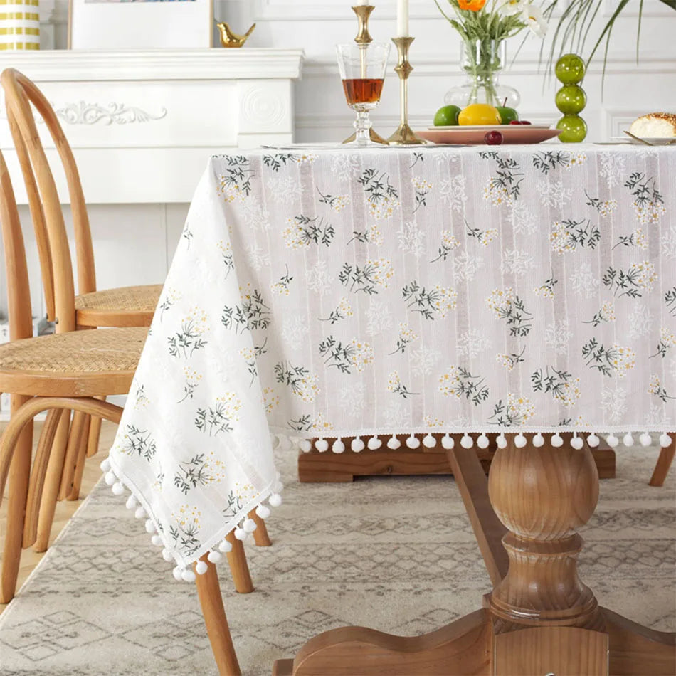 Korean Style Small Daisy Cotton Floral Tablecloth,Tea Table Decoration,Rectangle Table Cover For Kitchen Wedding Dining Room
