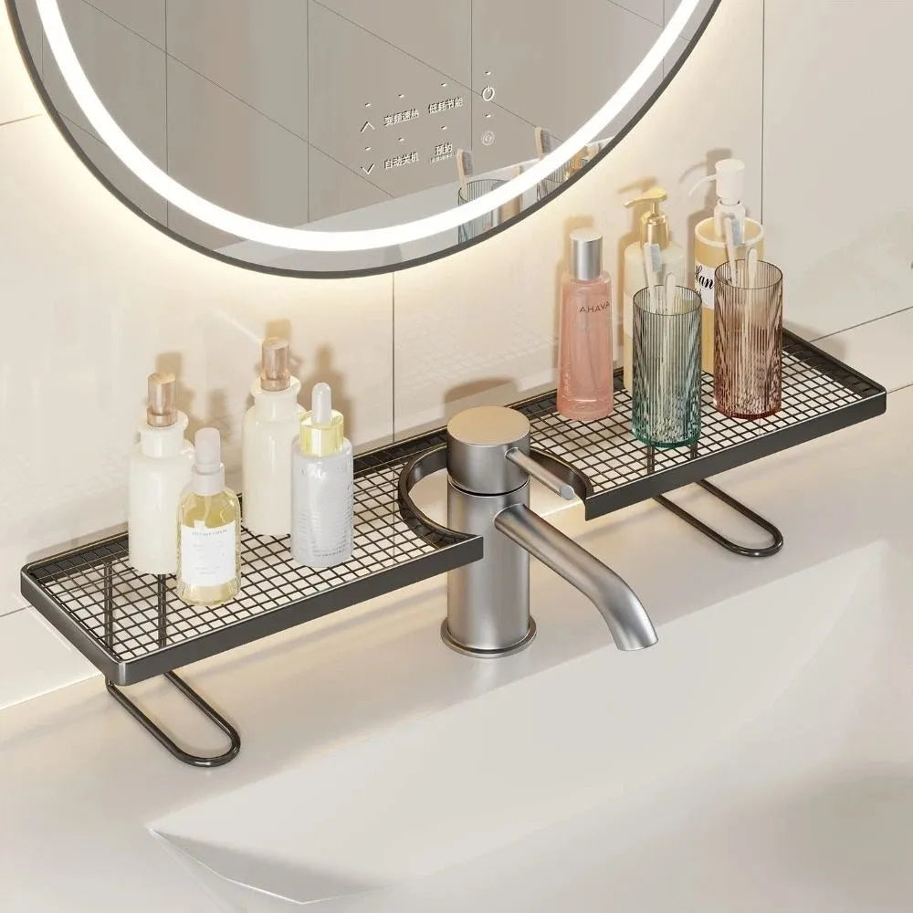 No-Drill Bathroom Storage Rack Mesh Drainage Kitchen & Faucet Organizer