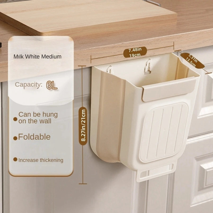 Foldable Hanging Kitchen Trash Can Space-Saving Cabinet Waste Bin