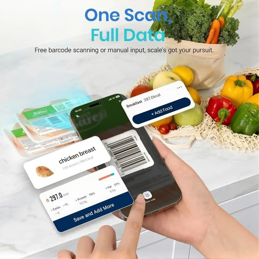 Stainless Steel Smart Food Scale with App & Nutrient Tracking (19 Nutrients)