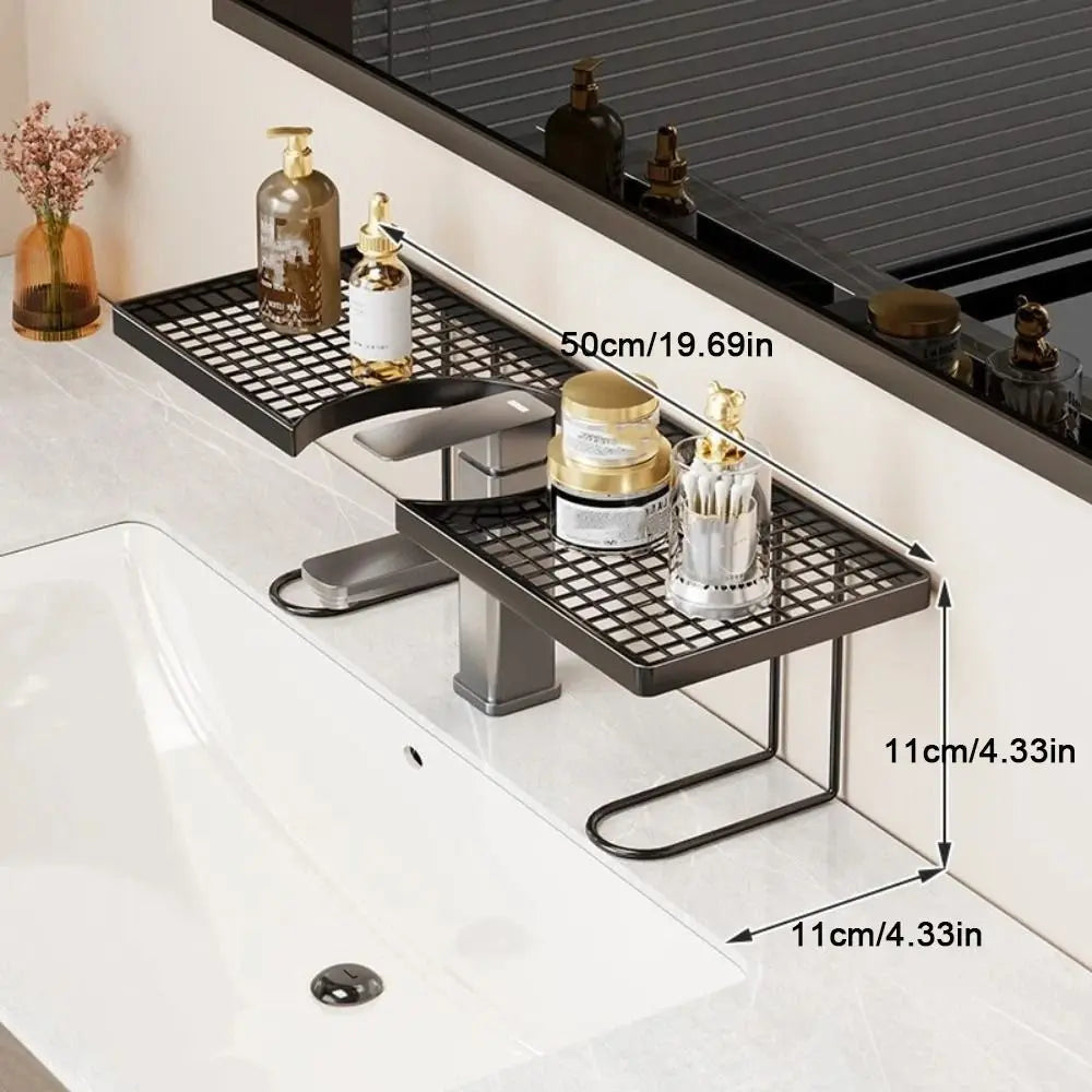 No-Drill Bathroom Storage Rack Mesh Drainage Kitchen & Faucet Organizer