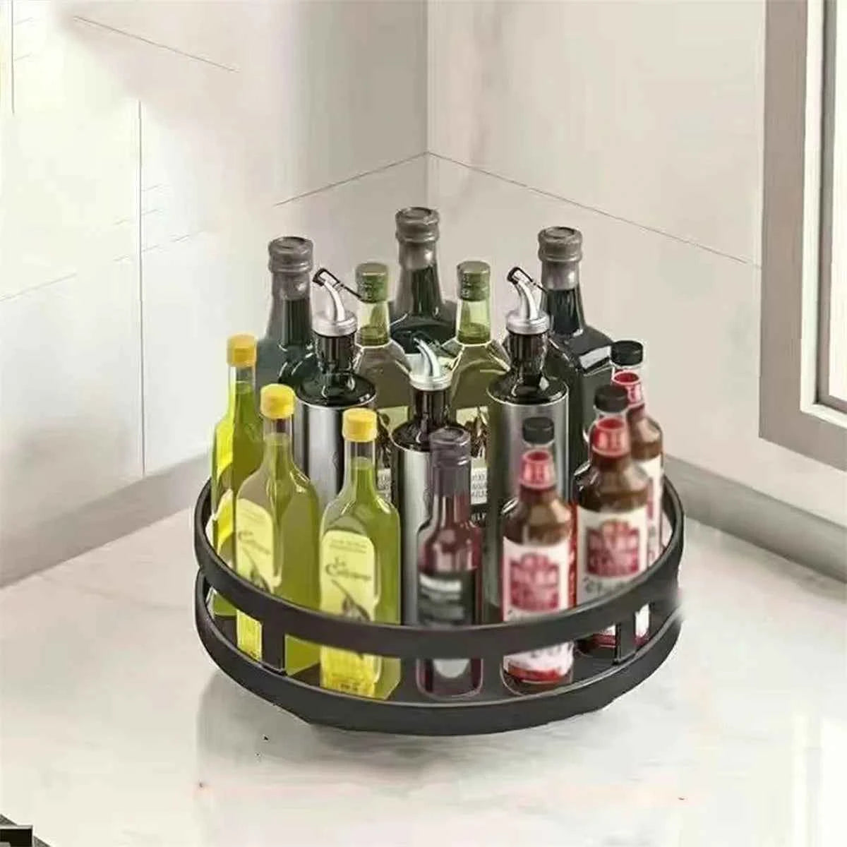 360° Rotating Spice Rack Organizer - Non-Skid Carbon Steel Seasoning & Jar Storage Tray - Hom Haven