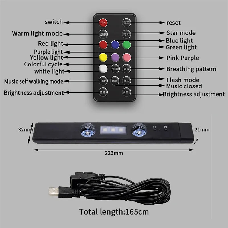 2-in-1 LED Car Starry Sky RGB Ambient Roof Light with Remote