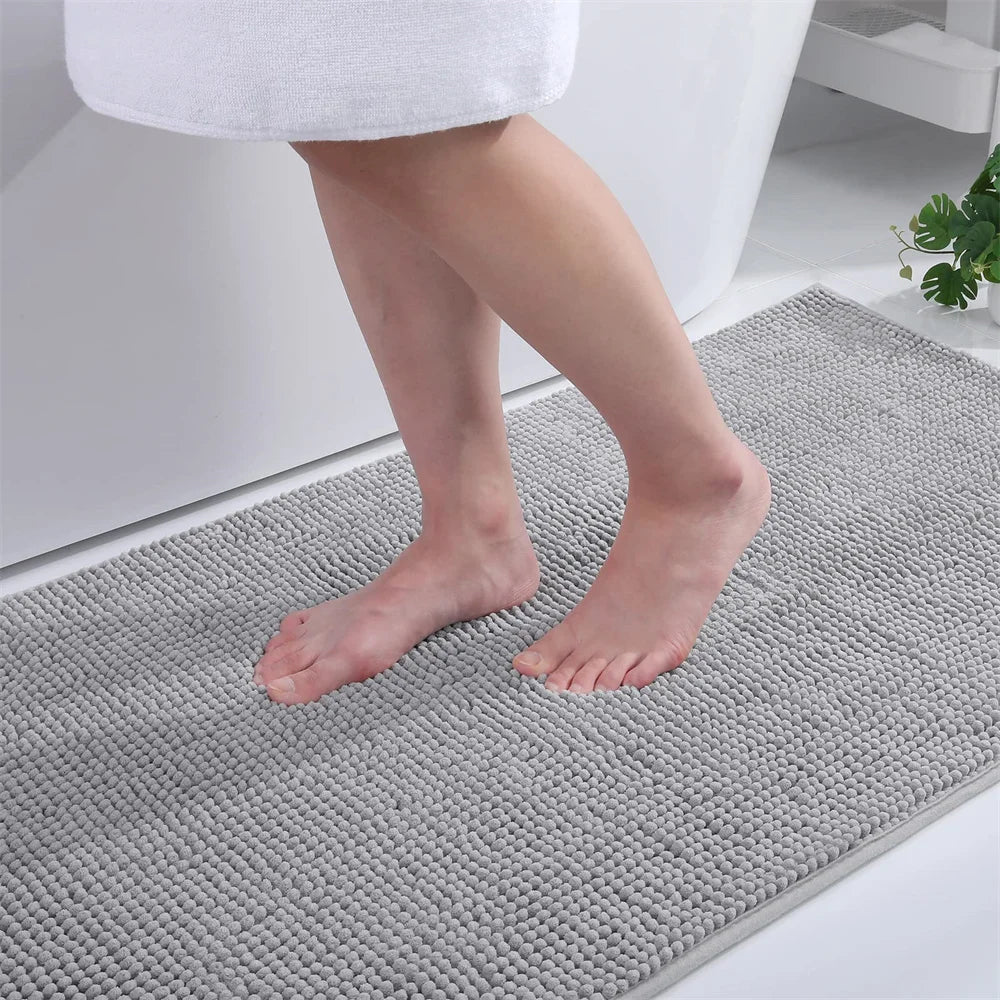 Olanly Chenille Bathroom Rug Non-Slip Bath Mat Soft Shower Bathroom Mat Floor Tub Fluffy Shag Bath Foot Rugs Microfiber Carpet