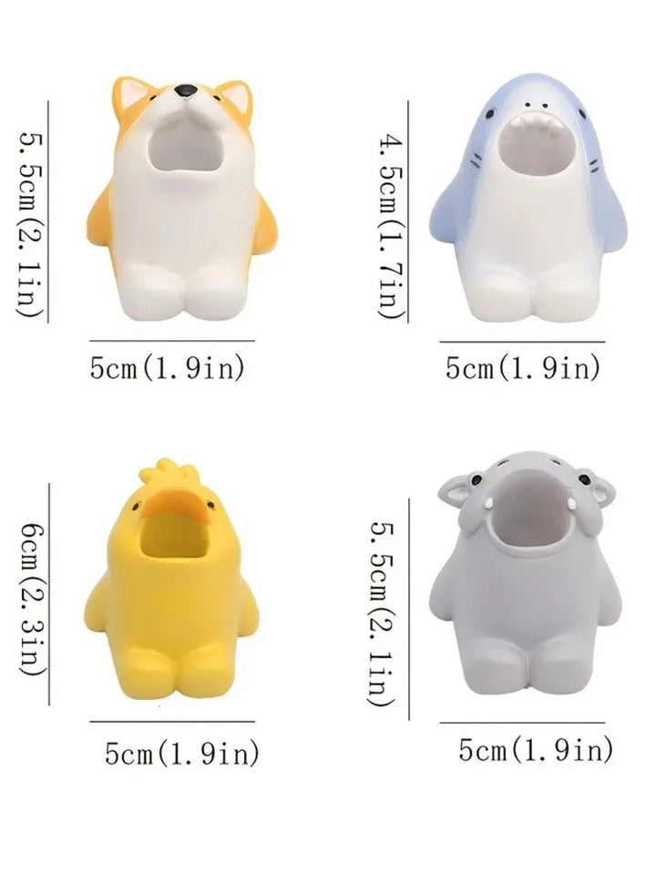 Cartoon Animal Toothbrush Holder Cute Corgi Shark Storage Stand Makeup Brush Stationery Countertop Organizer Bathroom Decoration