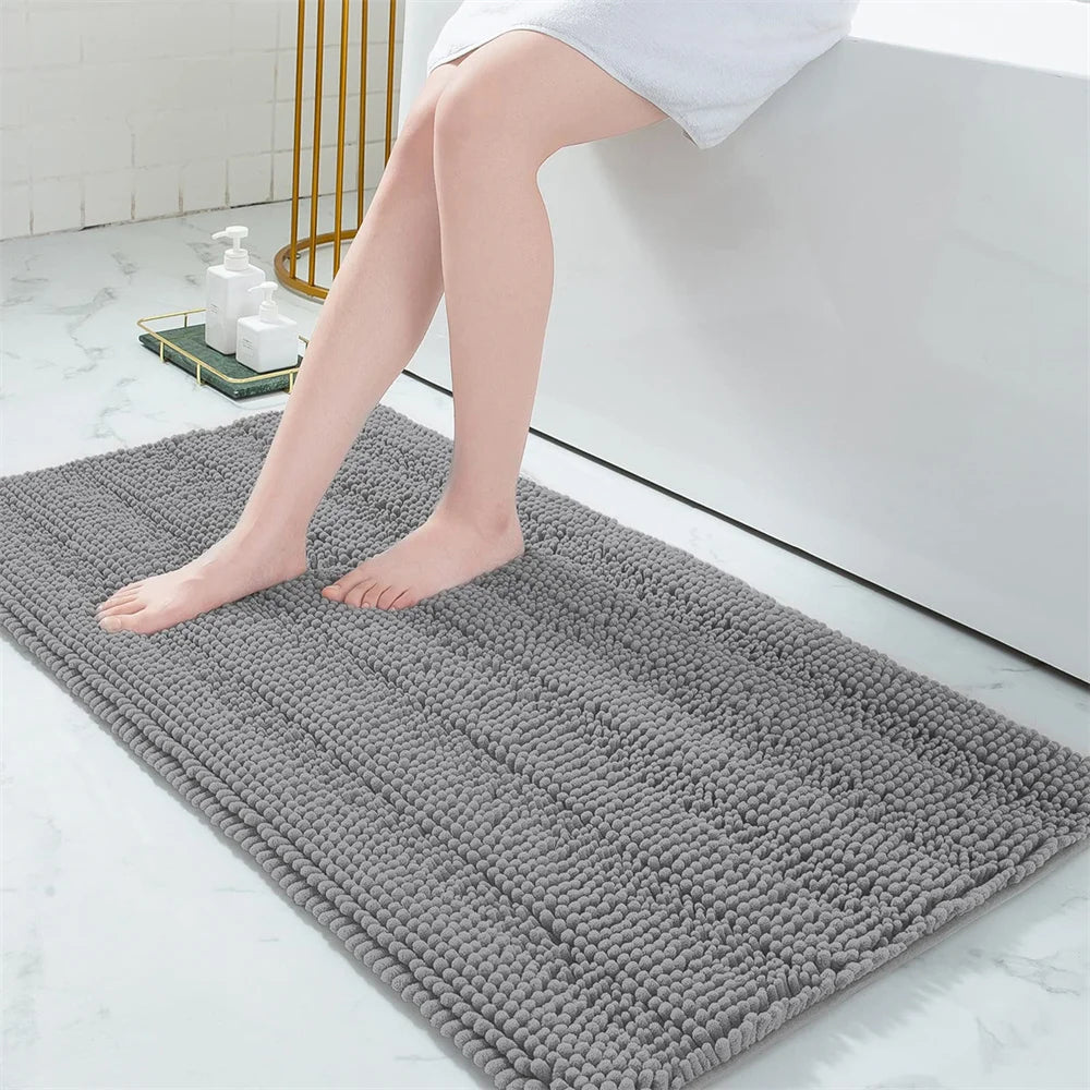 Olanly Chenille Bathroom Rug Non-Slip Bath Mat Soft Shower Bathroom Mat Floor Tub Fluffy Shag Bath Foot Rugs Microfiber Carpet