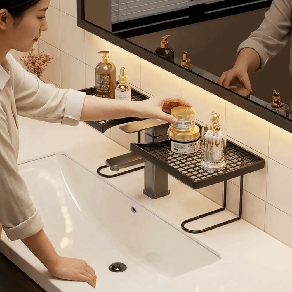 No-Drill Bathroom Storage Rack Mesh Drainage Kitchen & Faucet Organizer