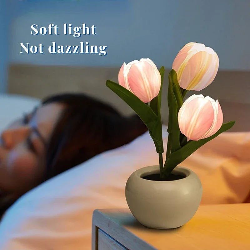 LED Tulip Night Lamp Decorative Flower Desk Light Gift for Room Decor