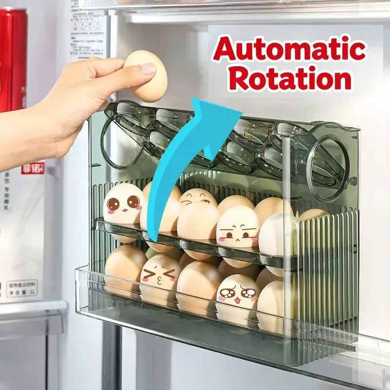 Multi-Layer Refrigerator Egg Tray Organizer with Auto Open Close Lid