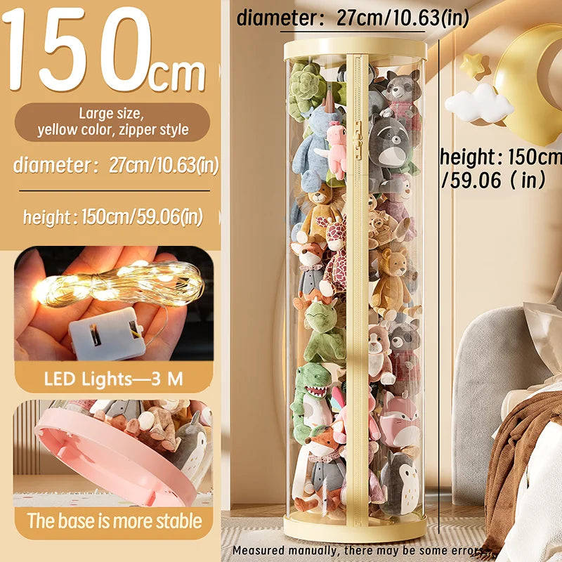 Transparent Doll Storage Box Plush Toy Organization Toy Storage Tube DIY Zipper Bins Kid Christmas Gift Children's Toy Organizer