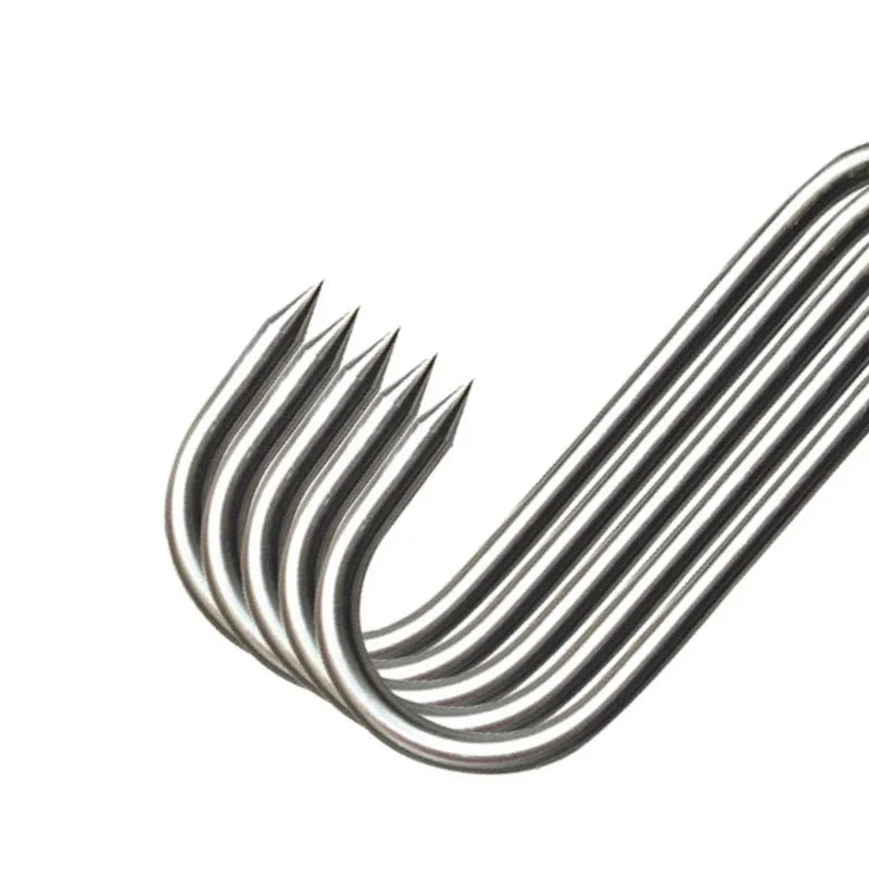 Stainless Steel S-Hook with Pointed Tip - Meat Hanger & Kitchen Storage Hook for Butcher Shop & Home