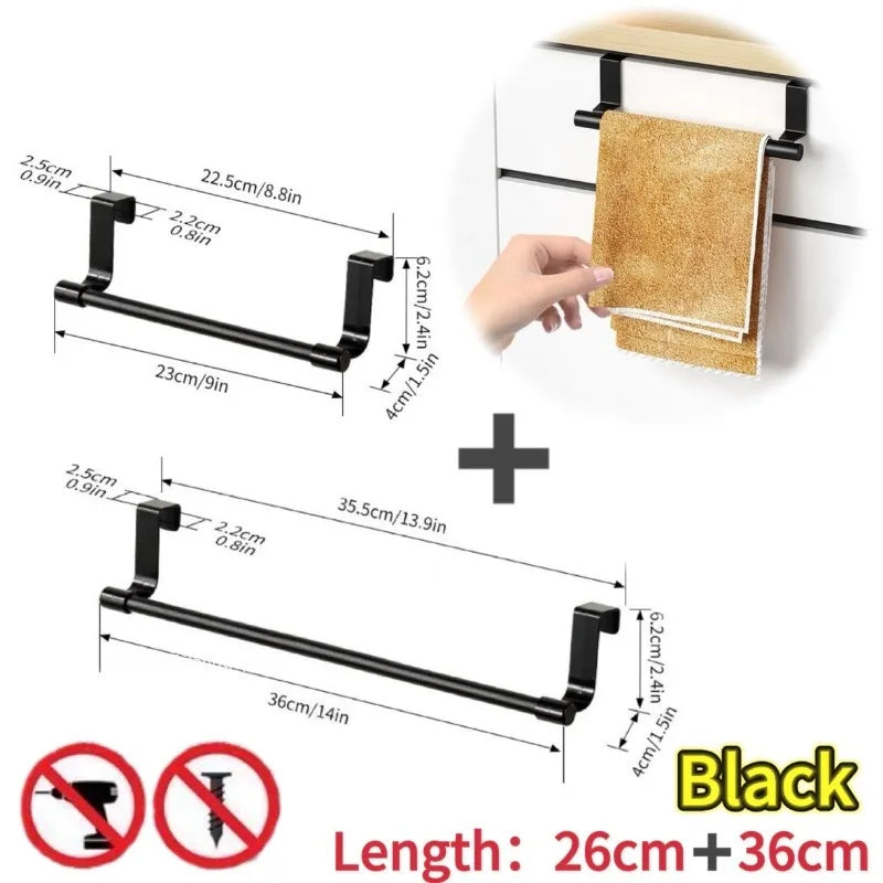 1/2pcs Wall-Mounted Kitchen Cabinet Towel Rack - Space-Saving Dishcloth Holder for Home and Bathroom No Drilling Require