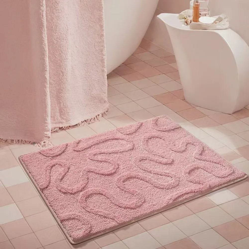 VIKAMA Angel Wings Bathroom Carpet - Pink Love Wave Edge Anti-Slip Bedroom & Entryway Rug - Hom Haven
