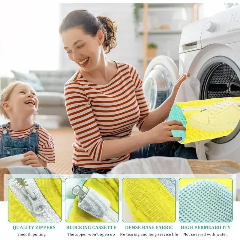 Shoe Washing Machine Bag with Liquid Shoe Brush Set - Durable Laundry Shoe Bag for All Shoe Types (1/2/4 Pcs)