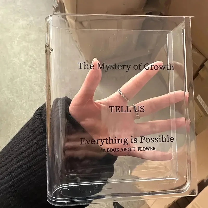 Transparent Acrylic Vase Transparent Book-Shaped Vase Suitable for Decorating Unique Homes, Bedrooms, and Offices