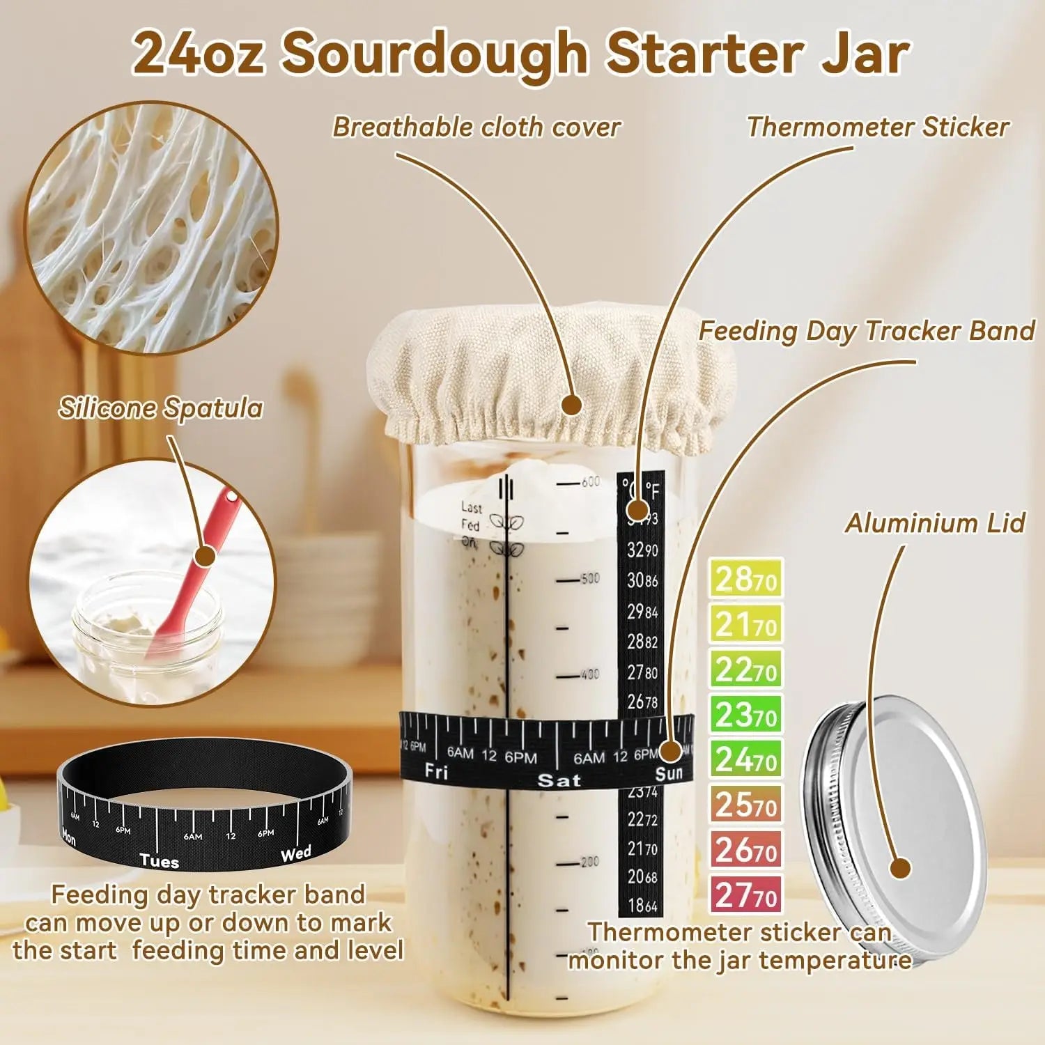 Sourdough Bread Baking Starter Kit with Proofing Baskets & Tools
