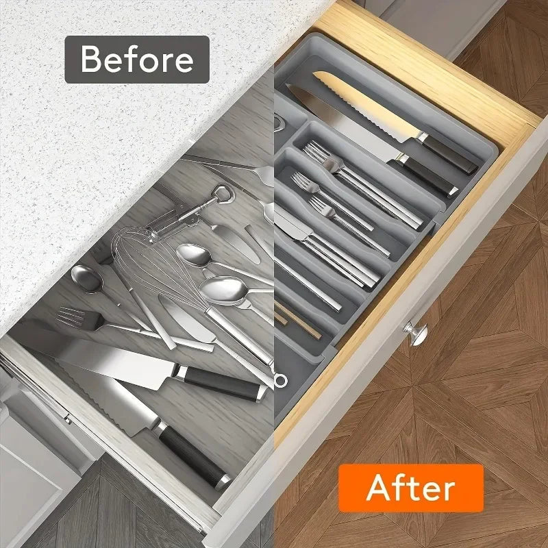 Adjustable Flatware Drawer Organizer Multifunctional Kitchen Utensil Storage Rack