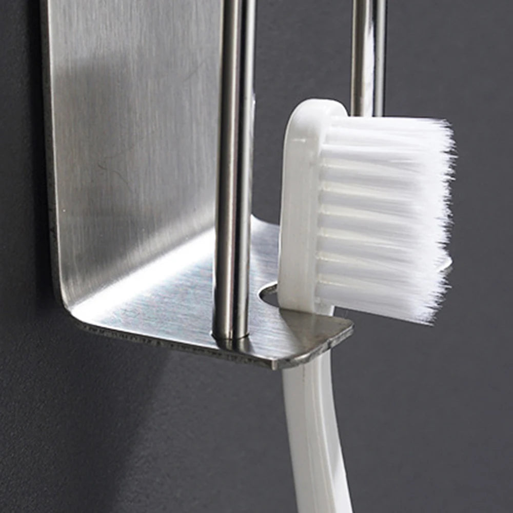 304 Stainless Steel Wall-Mounted Toothbrush Holder - No-Drill Bathroom Dental Cup & Storage Rack