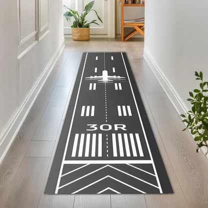 Runway Aviation Airport Track Design Rug - Modern Living Room & Bedroom Decorative Carpet - Hom Haven