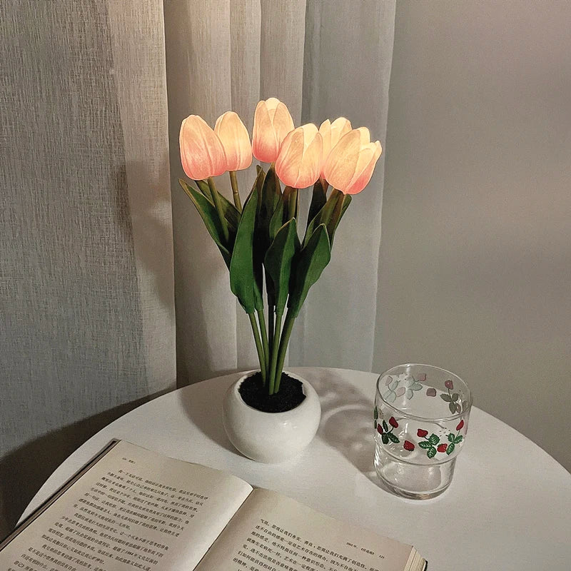 LED Tulip Night Lamp Decorative Flower Desk Light Gift for Room Decor