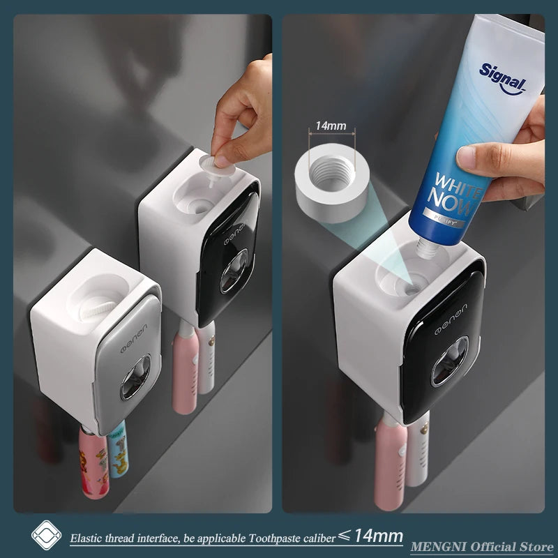 MENGNI Automatic Toothpaste Dispenser - Wall-Mounted Punch-Free Toothbrush Holder & Bathroom Accessory Rack - Hom Haven