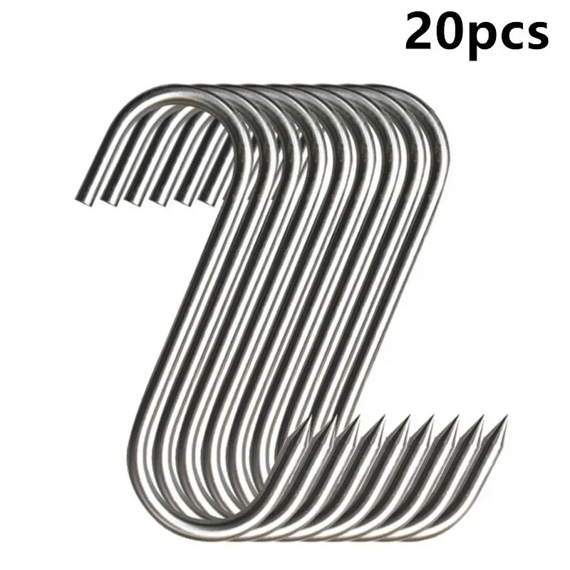 Stainless Steel S-Hook with Pointed Tip - Meat Hanger & Kitchen Storage Hook for Butcher Shop & Home