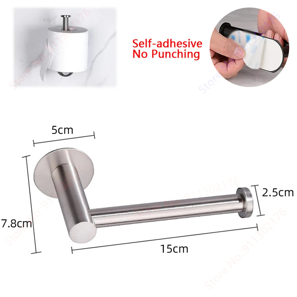 Adhesive Toilet Roll Paper Holder Organizer Wall Mount Storage Stand Kitchen Bathroom No Drill Tissue Towel Dispenser Stainless