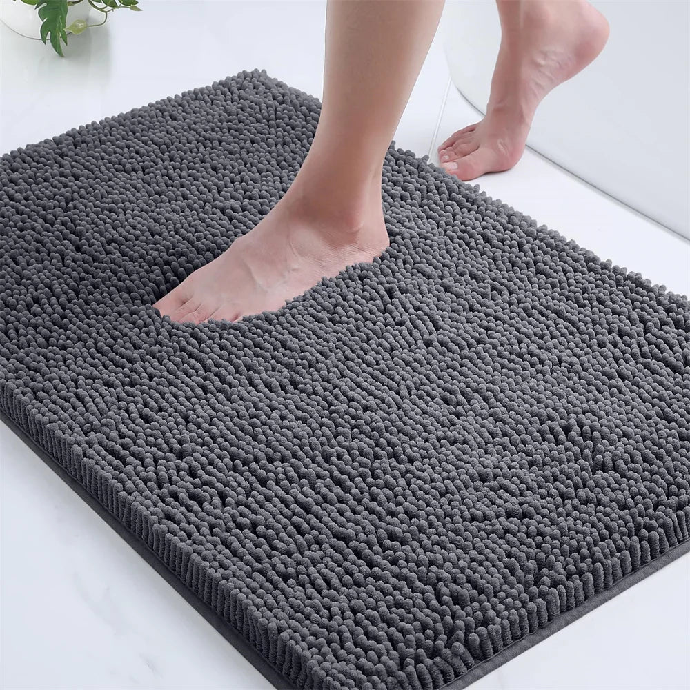 Olanly Chenille Bathroom Rug Non-Slip Bath Mat Soft Shower Bathroom Mat Floor Tub Fluffy Shag Bath Foot Rugs Microfiber Carpet
