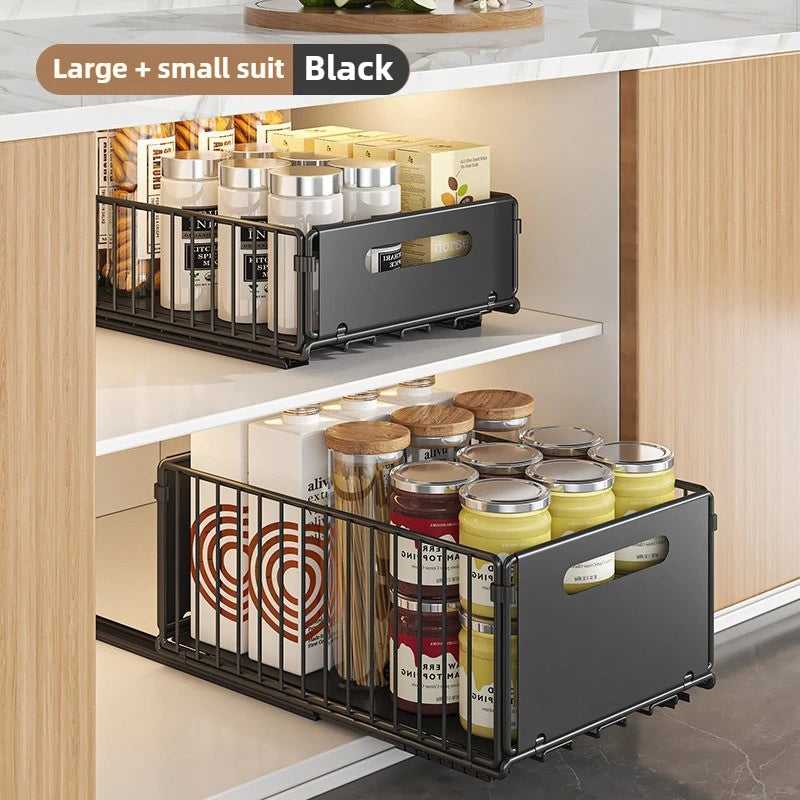 Pull-Out Cabinet Storage Rack - Metal Kitchen Seasoning & Bathroom Deep Cabinet Organizer Basket