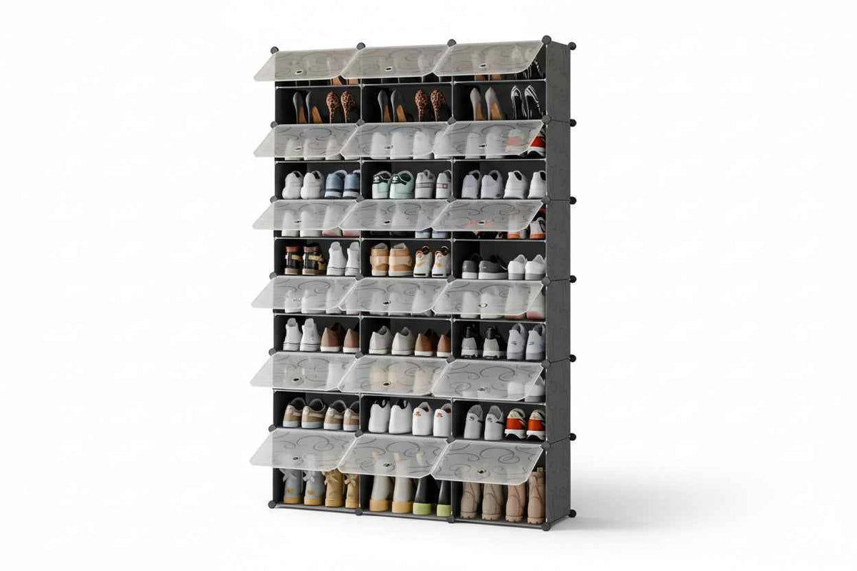 36-Grid Stackable Modular Shoe Rack - Clear Adjustable Organizer for Sneakers & Heels - Hom Haven