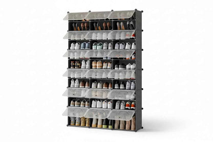 36-Grid Stackable Modular Shoe Rack - Clear Adjustable Organizer for Sneakers & Heels - Hom Haven