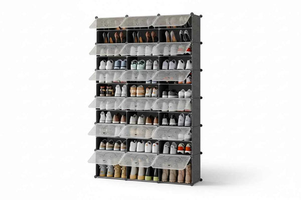 36-Grid Stackable Modular Shoe Rack - Clear Adjustable Organizer for Sneakers & Heels - Hom Haven