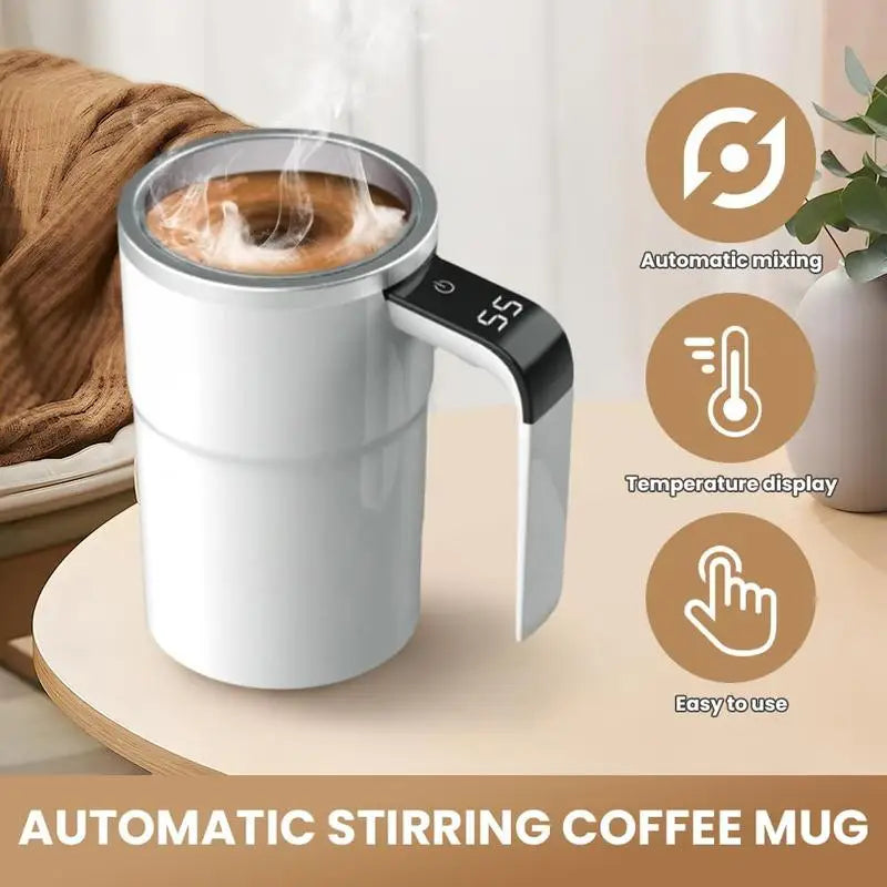Rechargeable Magnetic Self-Stirring Coffee Mug with LCD Thermometer