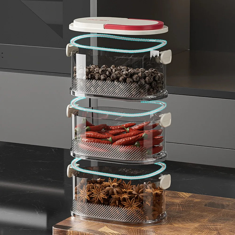 Stackable Seasoning Box Set Dual Layer Sealed Kitchen Storage Container