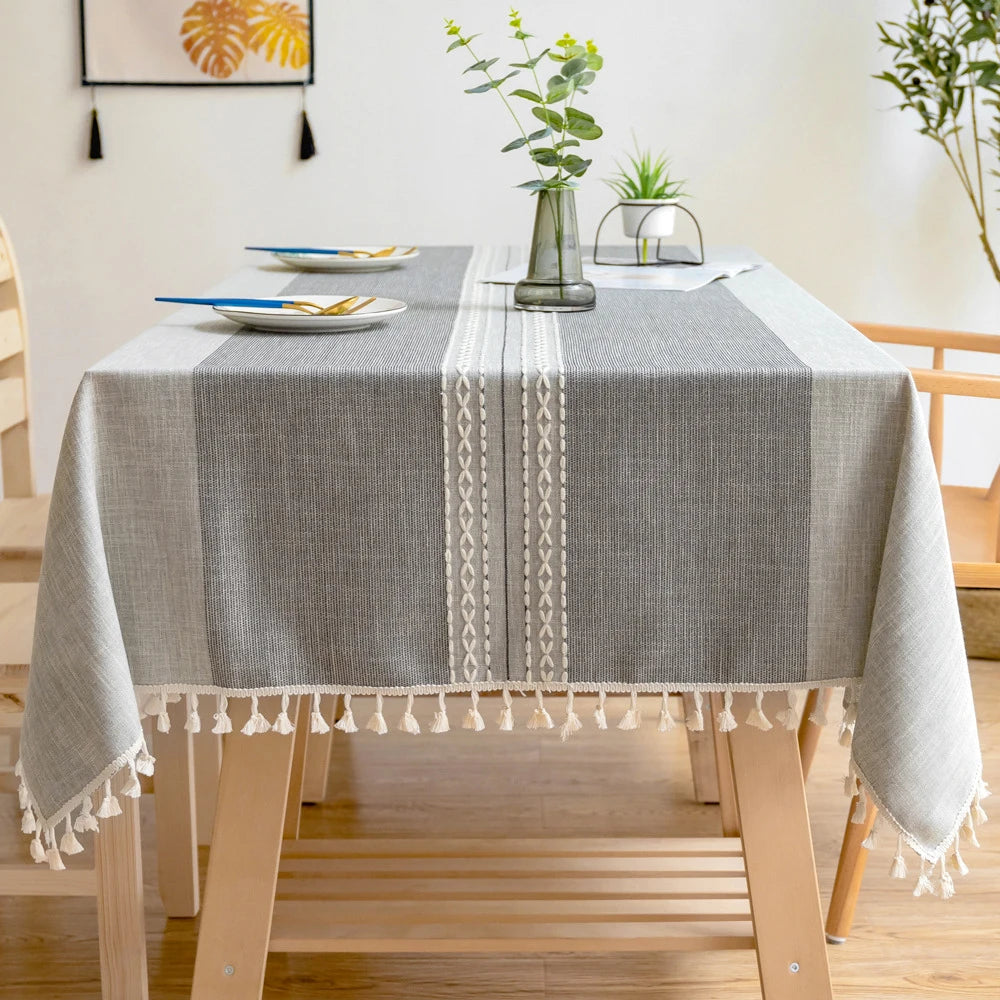 Battilo Linen Cotton Tablecloth Round Rectangular Table Cloth Waterproof Table Cover for Dining Coffee Table Kitchen Room Decor