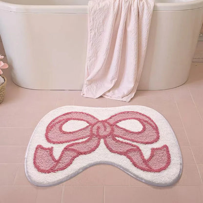 VIKAMA Angel Wings Bathroom Carpet - Pink Love Wave Edge Anti-Slip Bedroom & Entryway Rug - Hom Haven
