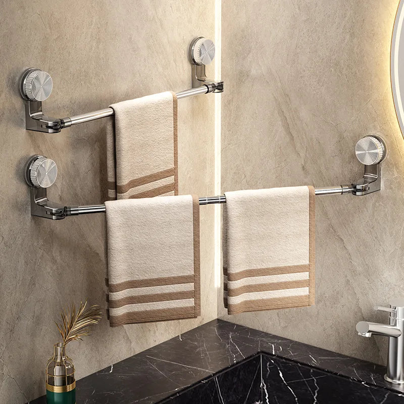 Suction Cup Retractable Towel Bar Rotatable Bathroom Storage Rack